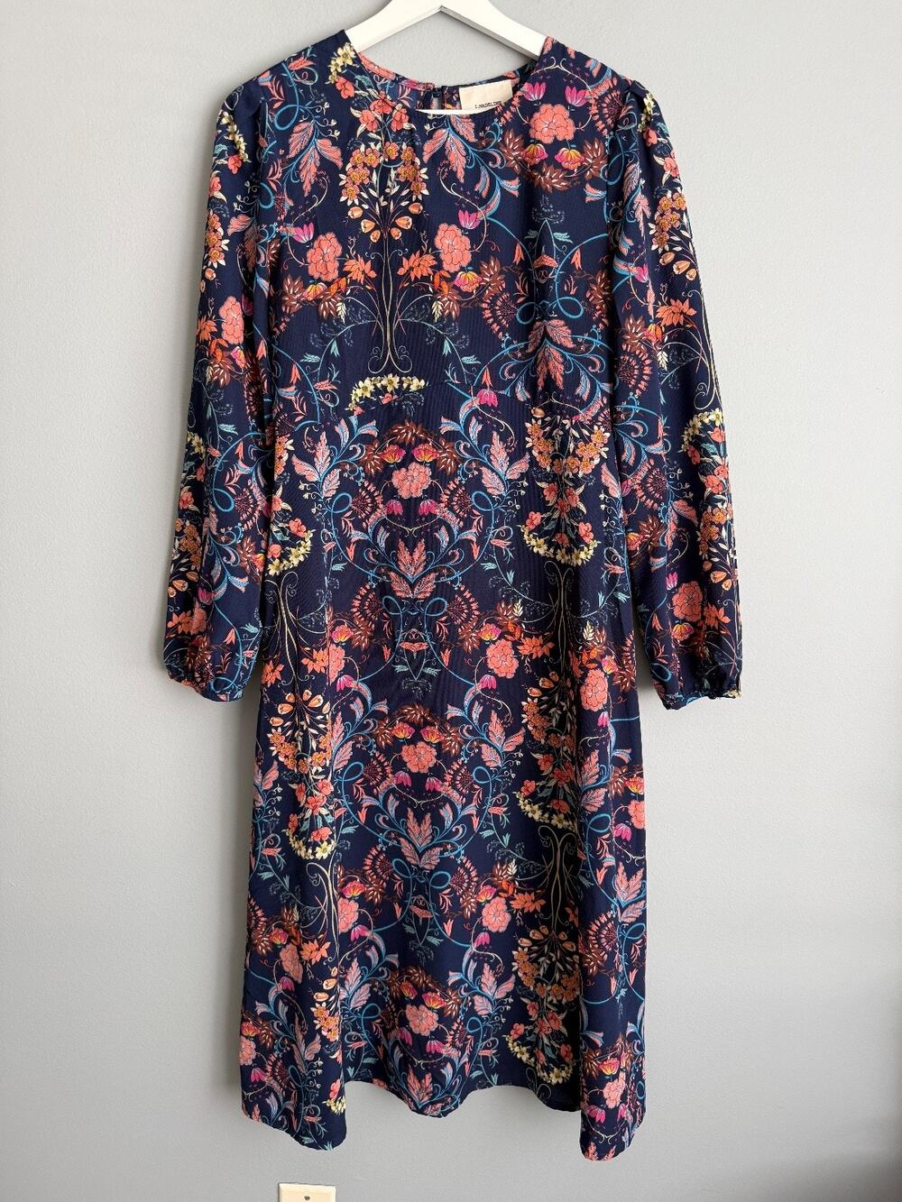 I.Madeline Women Floral Midi Dress S Navy Blue Boho Folk Renaissance Cottagecore